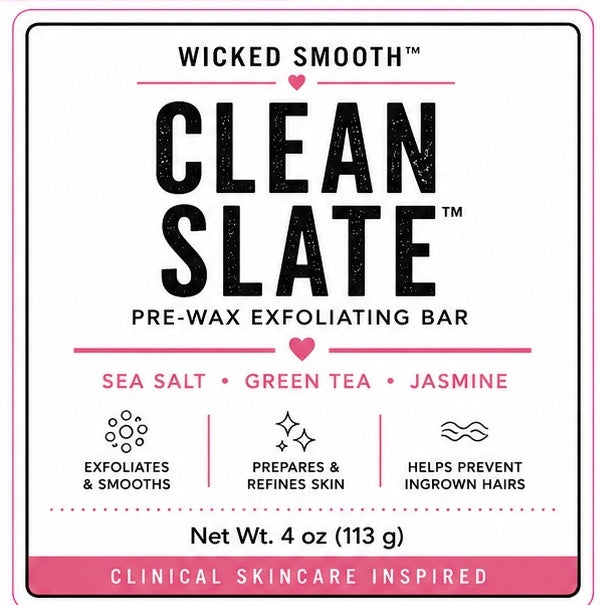 Wicked Smooth Clean Slate Pre-Wax Exfoliating Bar label